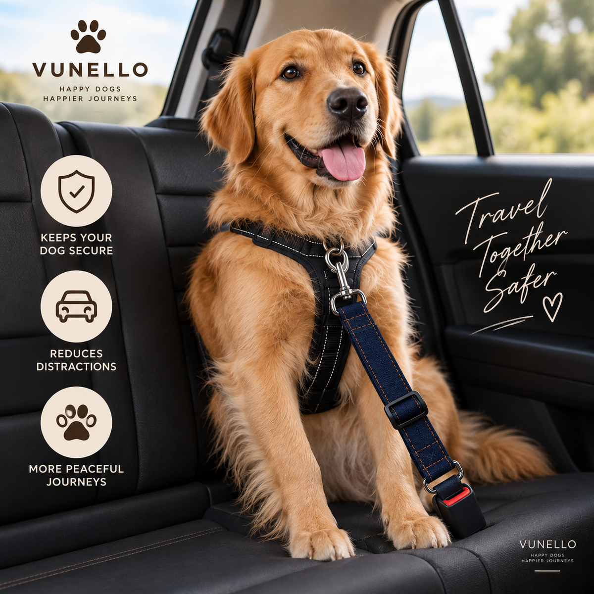 VUNELLO Adjustable Dog Car Seat Belt