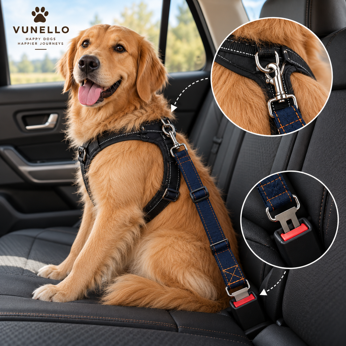 VUNELLO Adjustable Dog Car Seat Belt