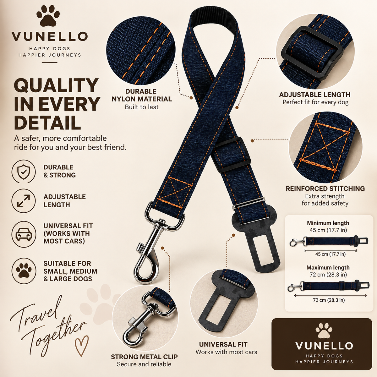 VUNELLO Adjustable Dog Car Seat Belt